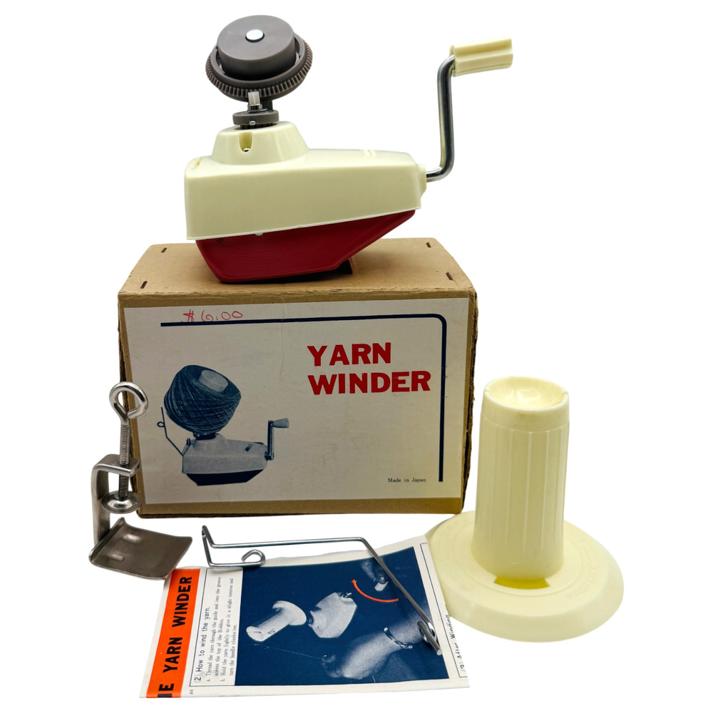 Vintage Yarn Winder Japan Silver Reed Wool Ball Hand Crank Tool Manual + Box HTF